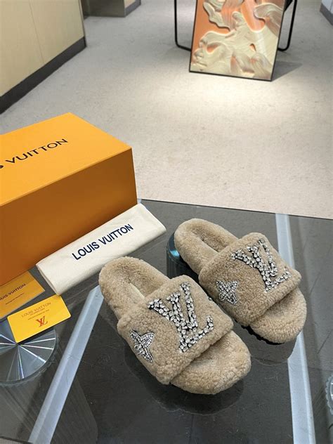 louis vuitton slip on|Louis Vuitton fuzzy slippers.